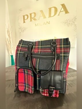 Current Mood Red and Black Plaid Tote Belt Bag